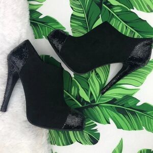 Rampage Harvey Glitter Black Ankle Heel Booties Boots NEW